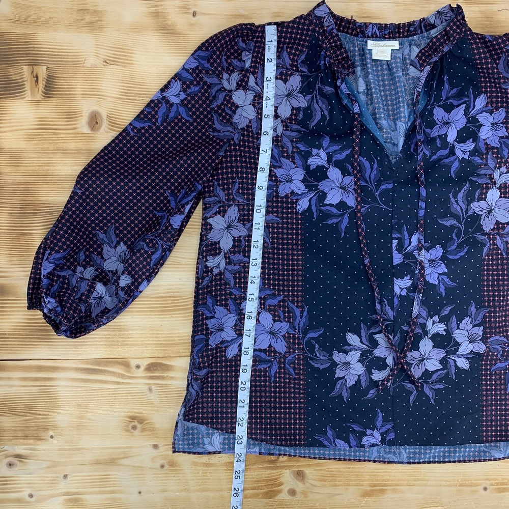 Shoshanna Mixed Floral Print Chiffon Ruffle Tie Neck 3/4 Sleeve Blouse S… - Picture 12 of 13